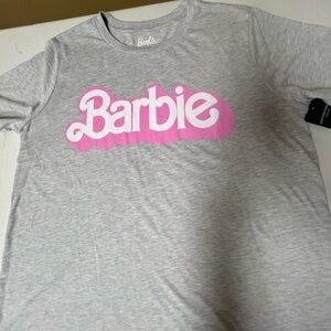 BARBIE LADIES SIZE 1X T-SHIRT. HEATHER GRAY W/ PINK AND WHITE LETTERING. NWT